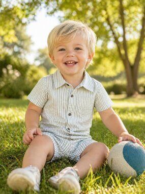NWT Carter’s Toddler Boy Striped Summer Romper 24 Months Green White Buttons